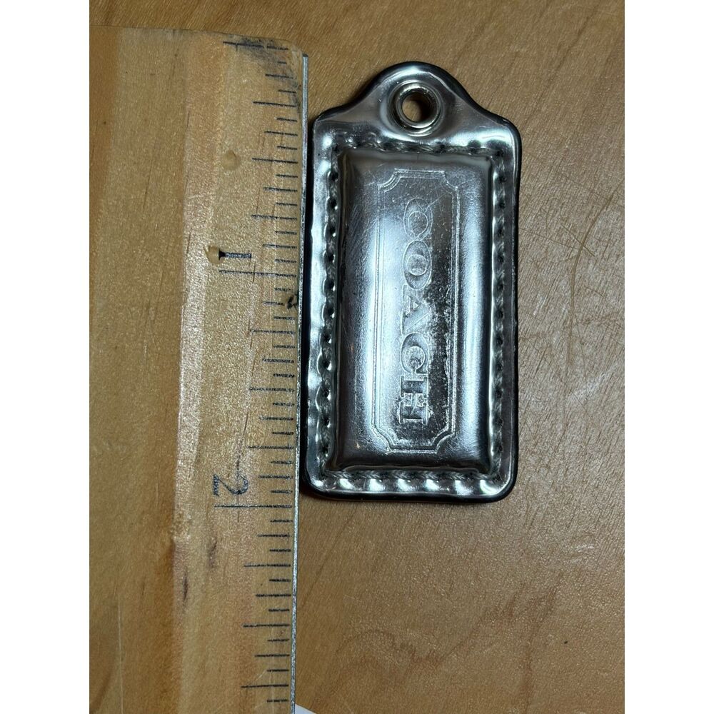 Coach Metallic Silver Leather Hangtag Purse Charm Fob Replacement EUC - Picture 3 of 4